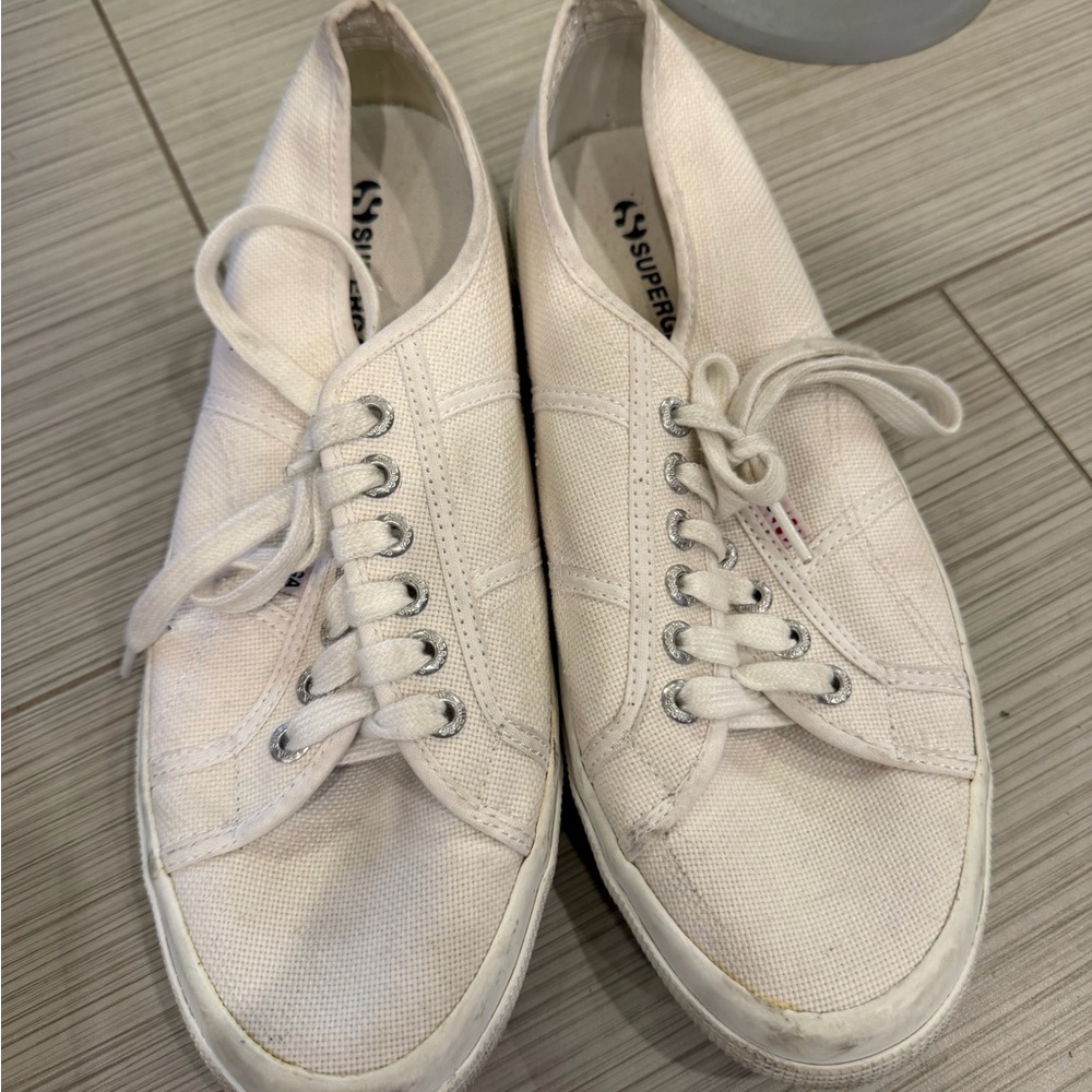 Superga Men's Cream Canvas Sneakers, size 41.5